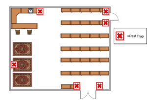 Diagram of a medium complex collections storage room with trap placement examples