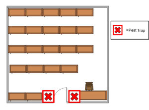 Diagram of small collections storage room with trap placement examples